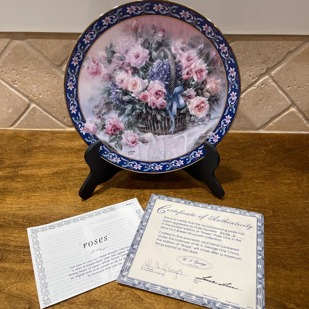 Vintage “Roses” Lena Liu's Basket Bouquets collection.  Collectors plate